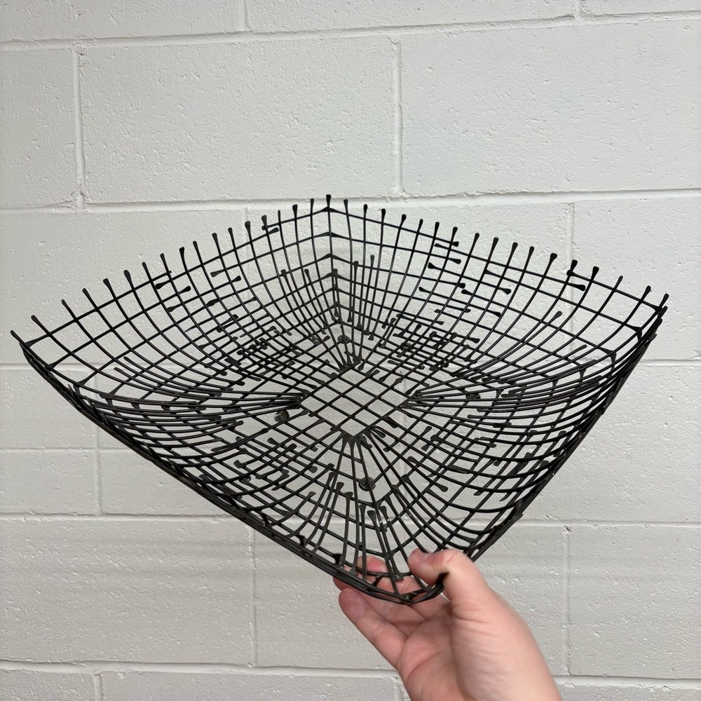 Brutalist Black Metal Wire Fruit Basket